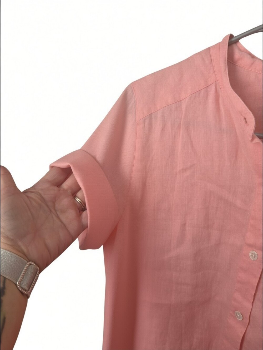 J. Jill Pink 100% Linen Button Front Roll Tab Sleeve Blouse Women’s Relaxed M - Picture 4 of 5